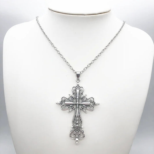 Ornate Gothic Cross Pendant Necklace Alternative Dark Fashion Jewelry