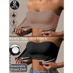 2-Piece Strapless Bandeau Bra Set with Front Hook Closure, Removable Pads and Ruffled Edge Detail