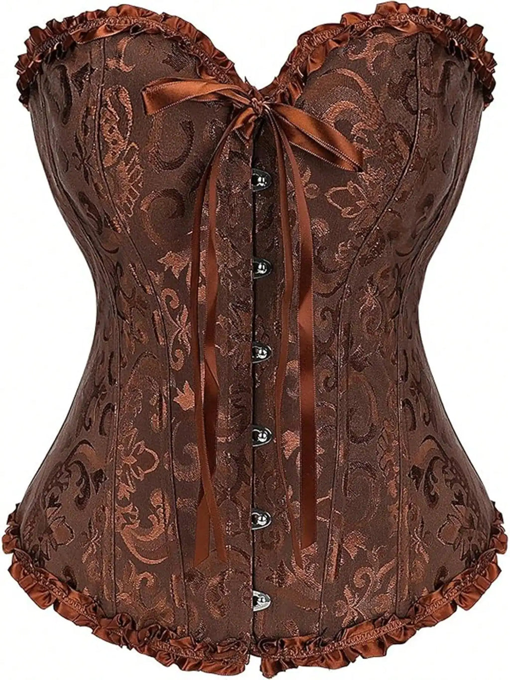 Vintage-Inspired Floral Overbust Corset with Structured Boning and Lace-Up Front