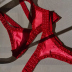 Crimson Red Triangle Bikini Set with Chunky Crochet Edge Detailing