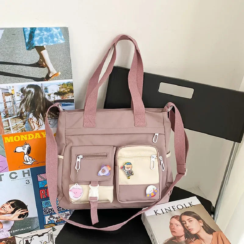 Utility Style Crossbody Tote Bag with Organized Storage Design
