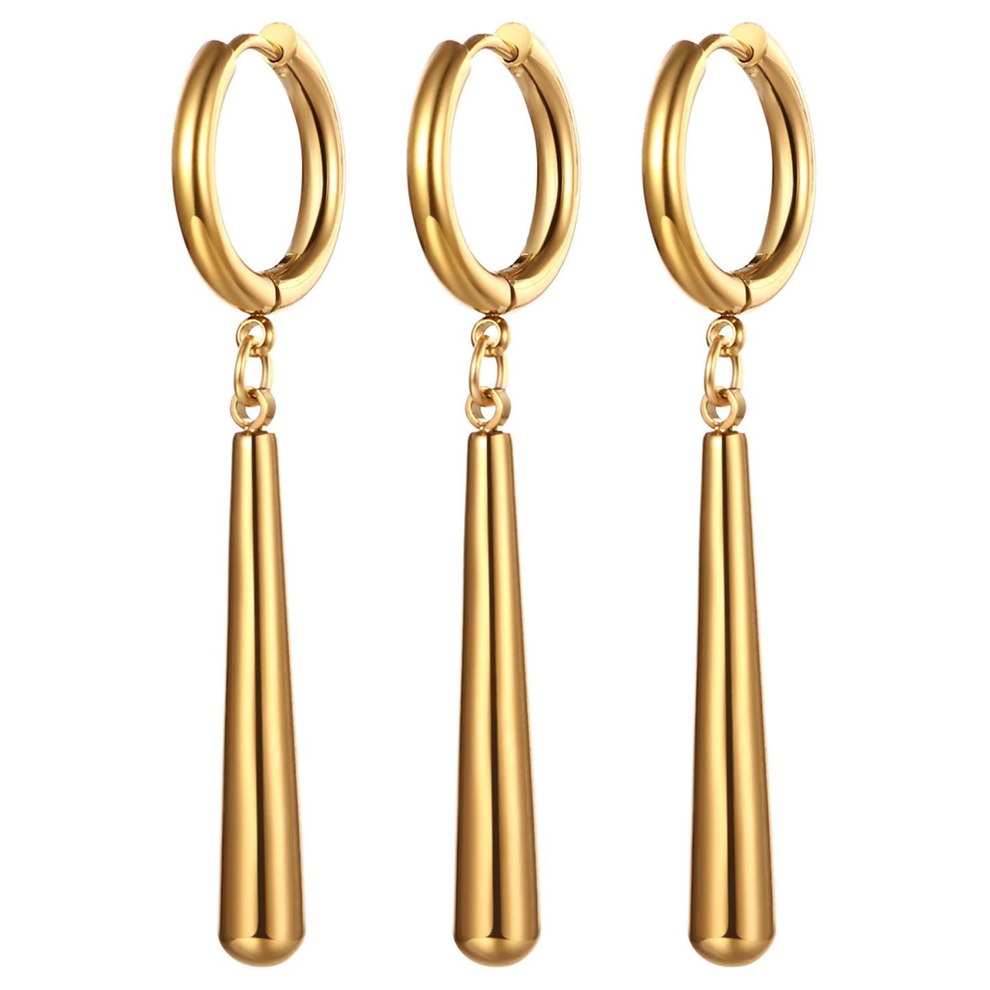 Minimalist Triple Hoop Drop Earrings for Punk and Alternative Fashion Looks