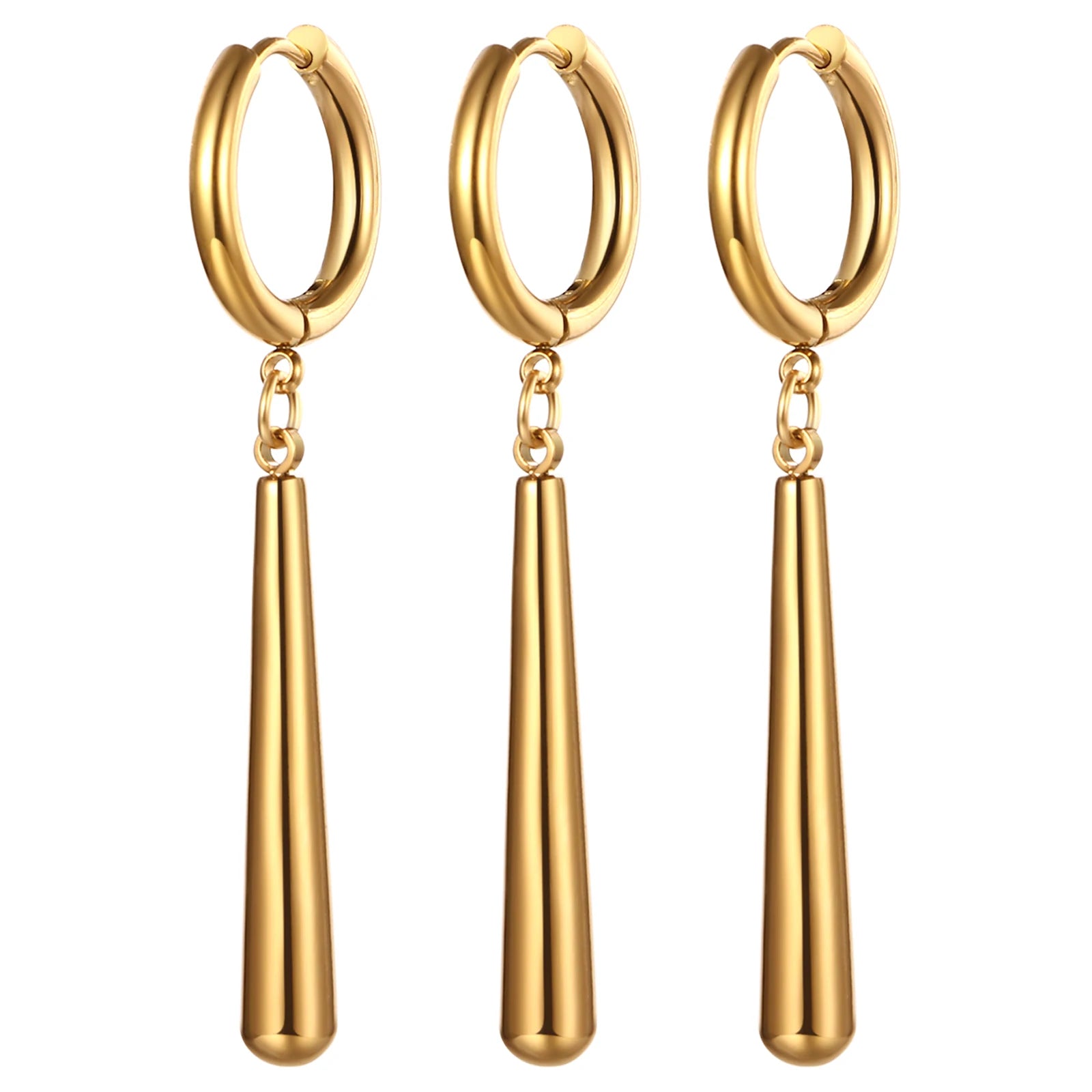Minimalist Triple Hoop Drop Earrings for Punk and Alternative Fashion Looks