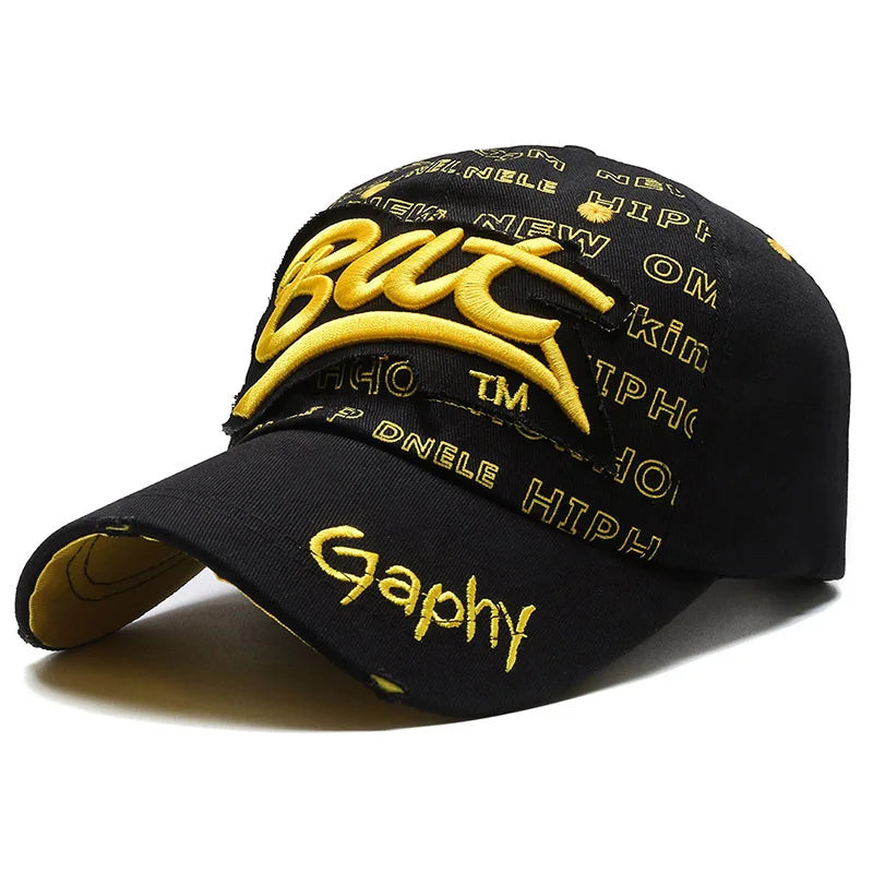 Typography Embroidered Baseball Cap Adjustable Curved Brim Urban Streetwear Fashion Hat