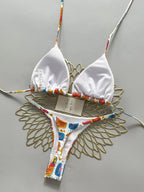 Vibrant Abstract Graphic Print Triangle String Bikini with Minimalist Side-Tie Bottom