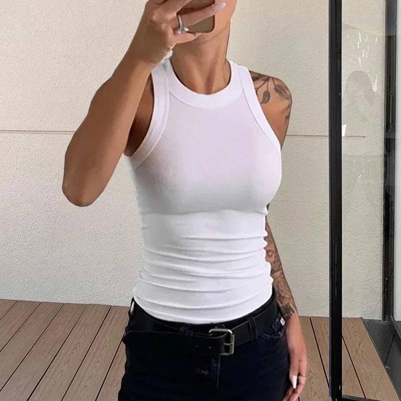 Ribbed Crew Neck Tank Top with Slim Fit Minimalist Everyday Summer Style
