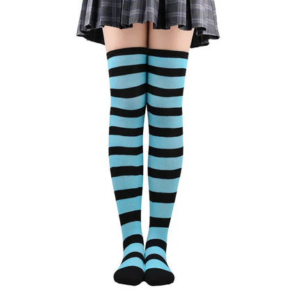 Striped Thigh High Socks with Stretch Knit Construction for Casual Y2K Streetwear Fashion
