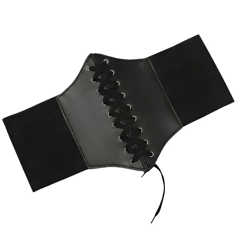 Embroidered Faux Leather Corset Belt with Wide Waist-Defining Silhouette