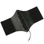 Embroidered Faux Leather Corset Belt with Wide Waist-Defining Silhouette
