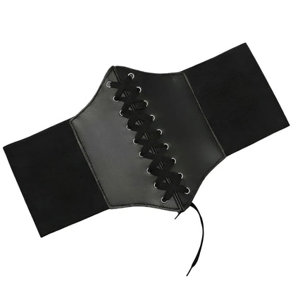 Embroidered Faux Leather Corset Belt with Wide Waist-Defining Silhouette