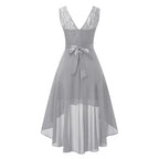 Sleeveless High Low Midi Dress with Waist Tie and Flowing A-Line Shape