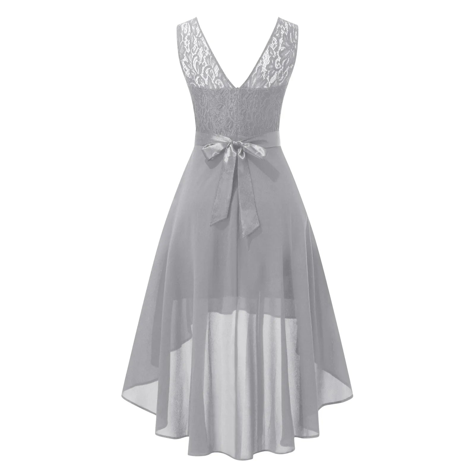 Sleeveless High Low Midi Dress with Waist Tie and Flowing A-Line Shape