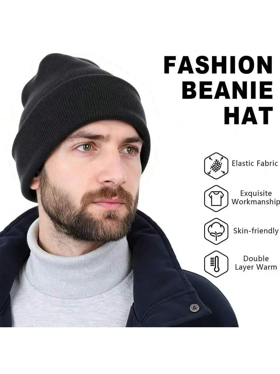Double Layer Acrylic Cuffed Knit Beanie for Everyday Winter Streetwear Casual Cold Weather Comfort