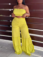 Women's Smocked Tube Top and Wide Leg Pants Co-Ord Set