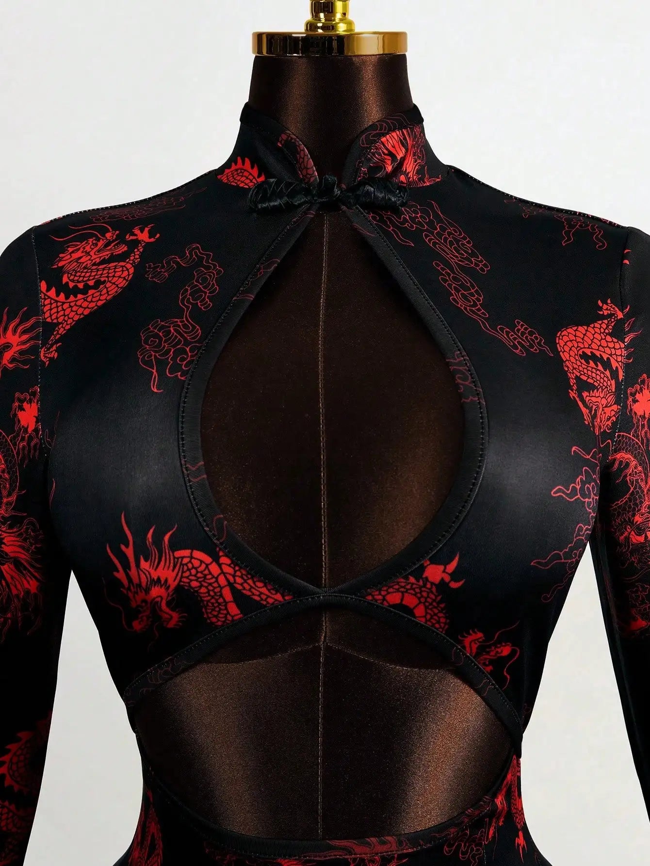 Dragon Embroidered Mesh Cutout Gothic Alternative Crop Top