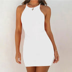 White Sleeveless Mini Nightgown with Bold Black Letter and Graphic Print, Slim Silhouette and Above-Knee Length