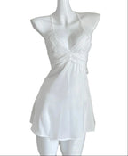 Elegant White Halter-Neck Slip Dress with Sheer Lace Bodice