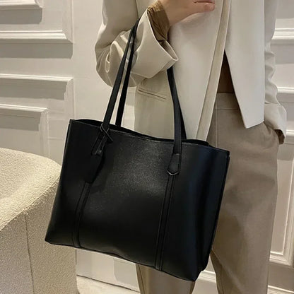 Minimal Structured Faux Leather Tote Shoulder Bag with Large Capacity