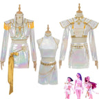 Iridescent Metallic Crop Top and Mini Skirt Set with Gold Fringe Detailing