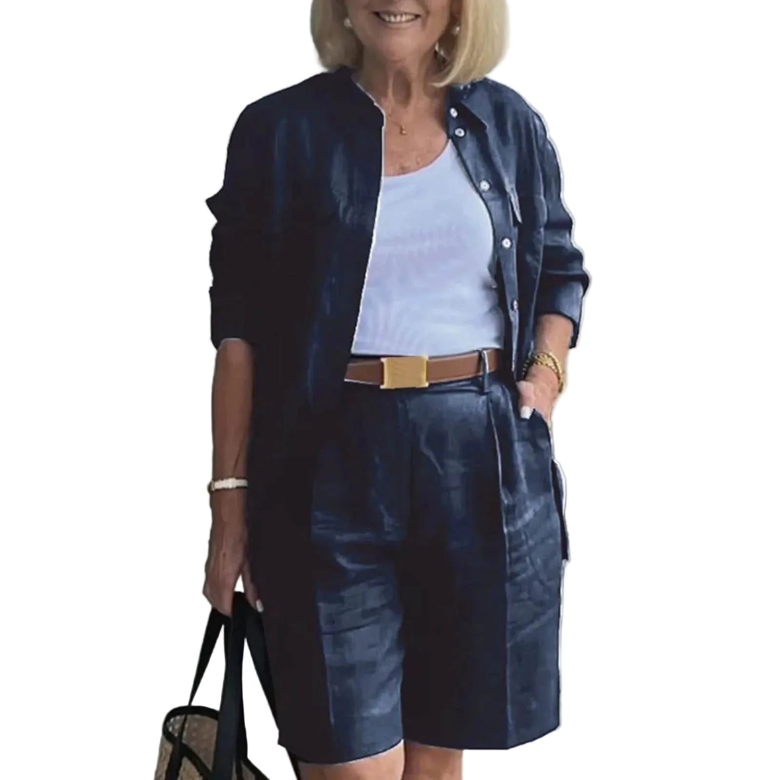 Women's Zip Front Cardigan and Shorts Co-Ord Set Relaxed Summer Outfit