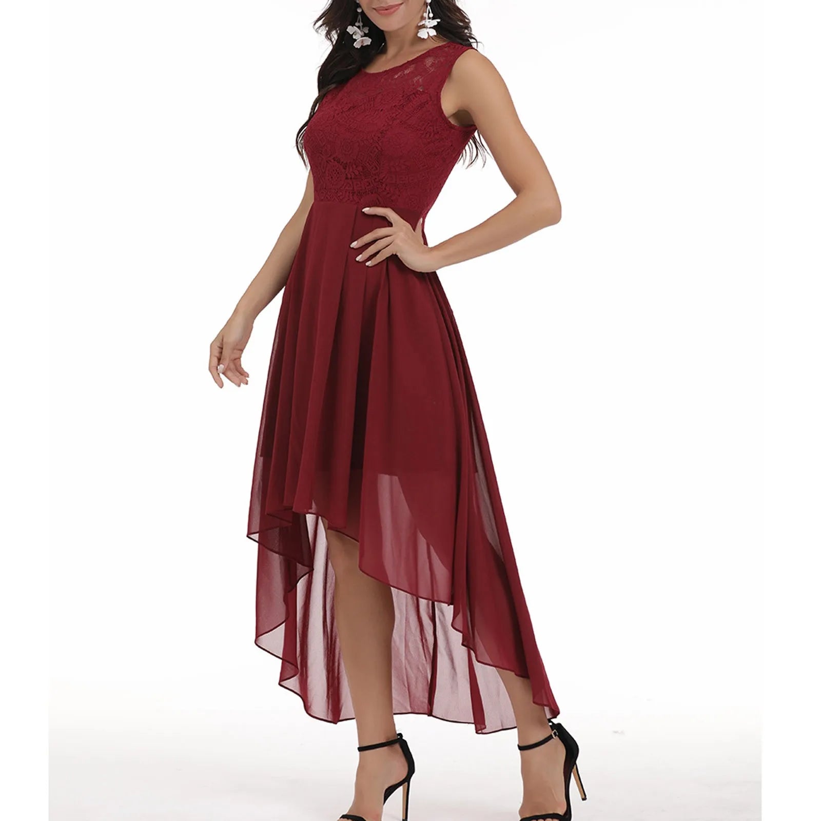 Sleeveless High Low Midi Dress With Soft Flowing Movement