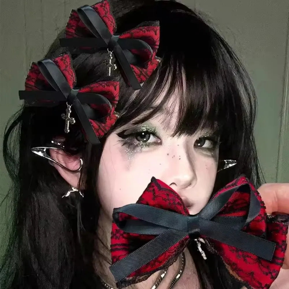 Gothic Plaid Bow Hair Clip Dark Romantic Alternative Statement Accessory