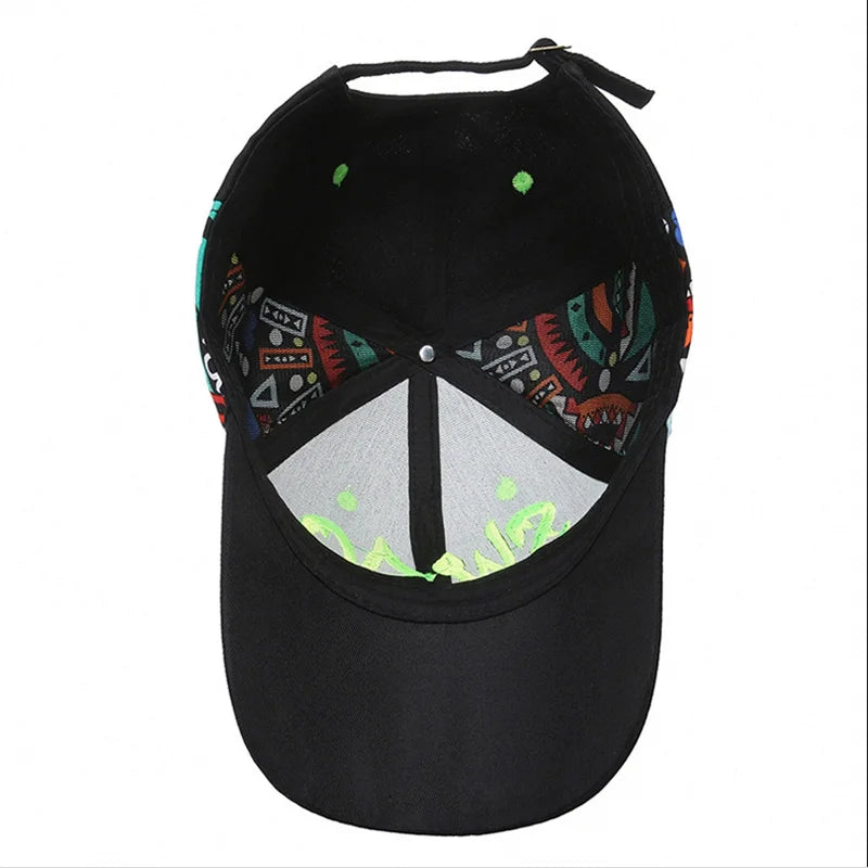Graffiti Print Embroidered Baseball Cap Adjustable Curved Brim Urban Streetwear Fashion Hat