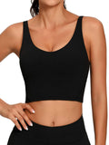Longline Solid Black Sports Bra with Scoop Neckline and Medium Support