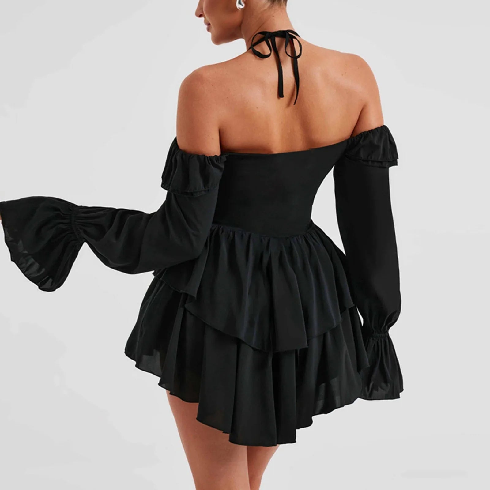 Off Shoulder Ruffle Tiered Mini Dress With Flowy A-Line Party Silhouette