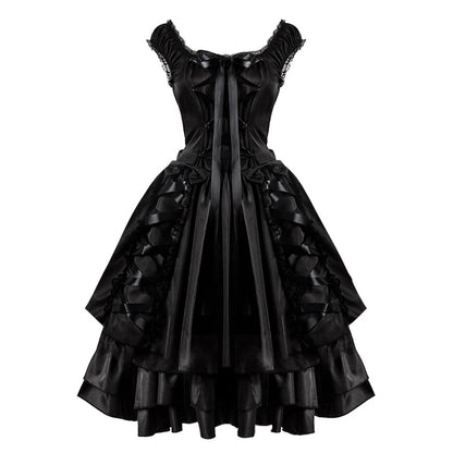 Layered Gothic Corset Dress with Dramatic Ruffle Skirt