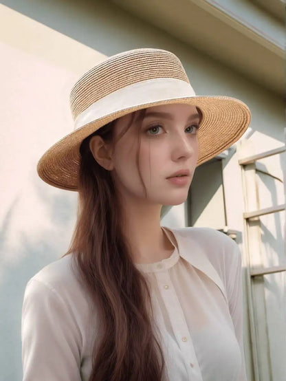 Women's Wide Brim Woven Straw Sun Hat with Decorative Band for Beach and Vacation Style