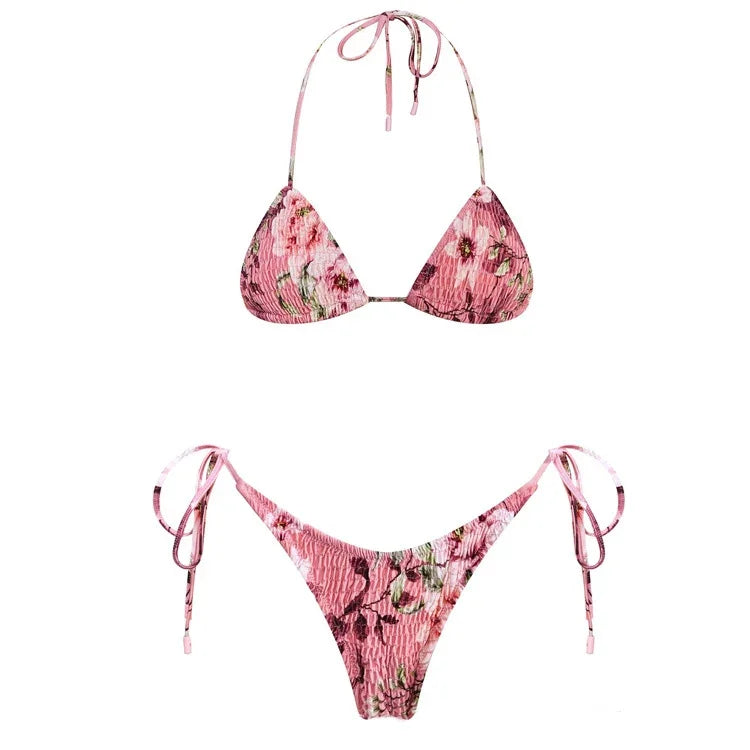 Vibrant Green Floral Underwire Bikini with Ruched Texture