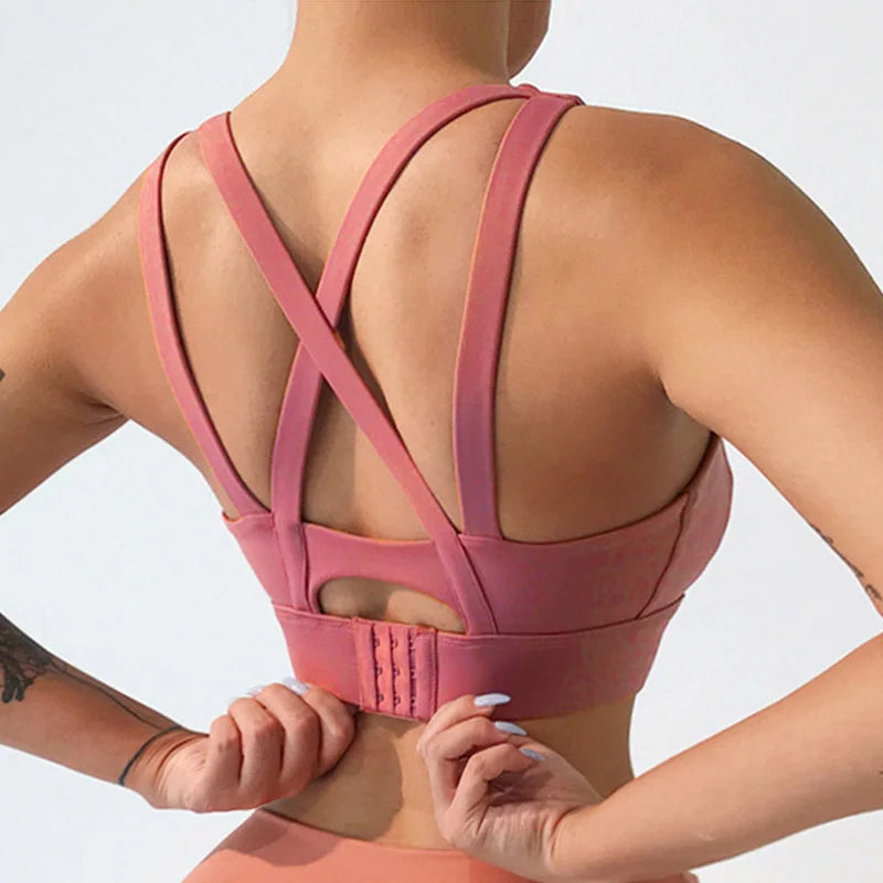 Mauve Criss-Cross Back Sports Bra with Keyhole Detail and Adjustable Band