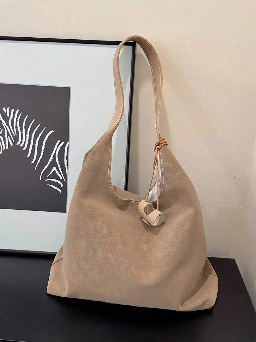 Large Slouchy Faux Leather Hobo Tote Bag with Relaxed Shoulder Design