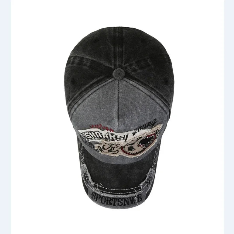 Vintage Washed Embroidered Baseball Cap Adjustable Curved Brim Casual Outdoor Hat
