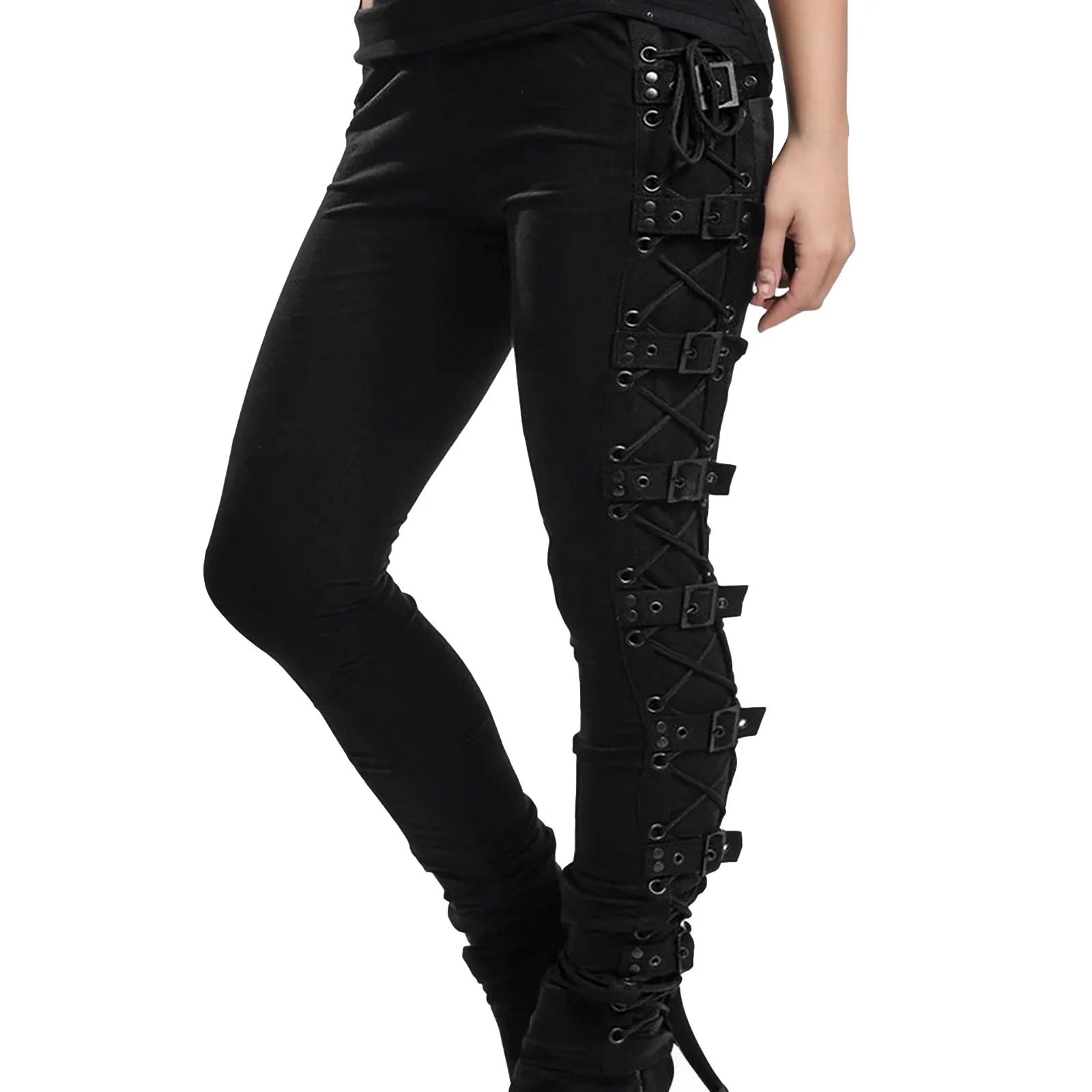 Lace Panel Slim Fit Pants Gothic Inspired Alternative Fashion Bottoms