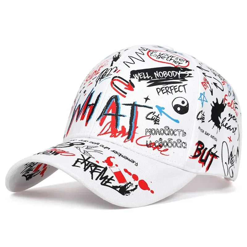 Graffiti Print Baseball Cap Adjustable Curved Brim Urban Streetwear Fashion Hat