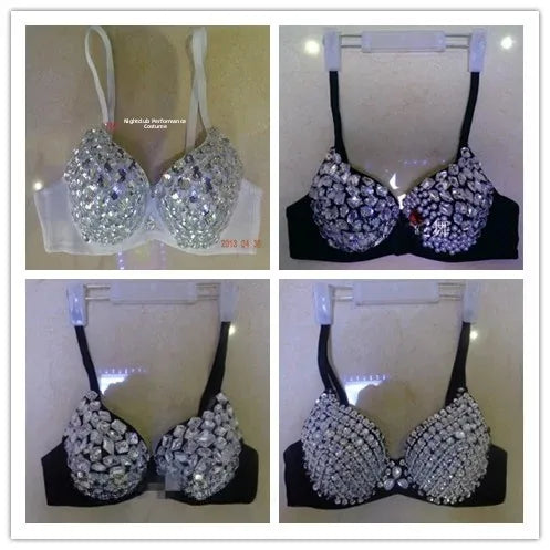 Glamorous Rhinestone-Studded Plunge Bra with Crystal Embellishments