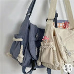 Large Capacity Nylon Crossbody Messenger Bag with Utility Pocket Streetwear Design
