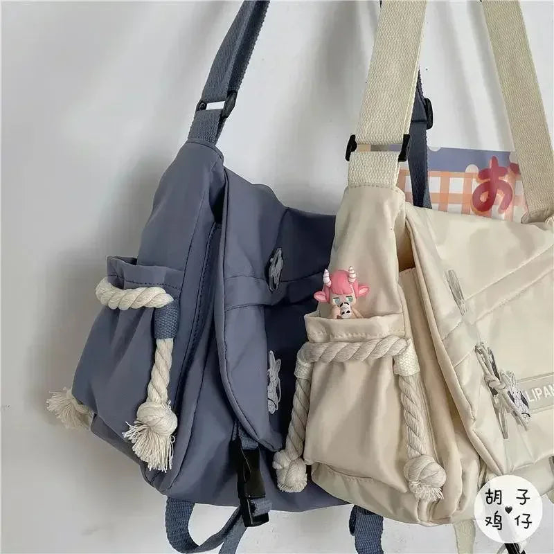 Large Capacity Nylon Crossbody Messenger Bag with Utility Pocket Streetwear Design