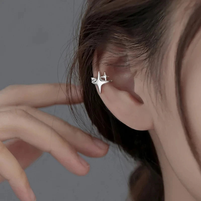 Celestial Four Point Star Ear Cuff for Gothic Y2K Alternative Styling