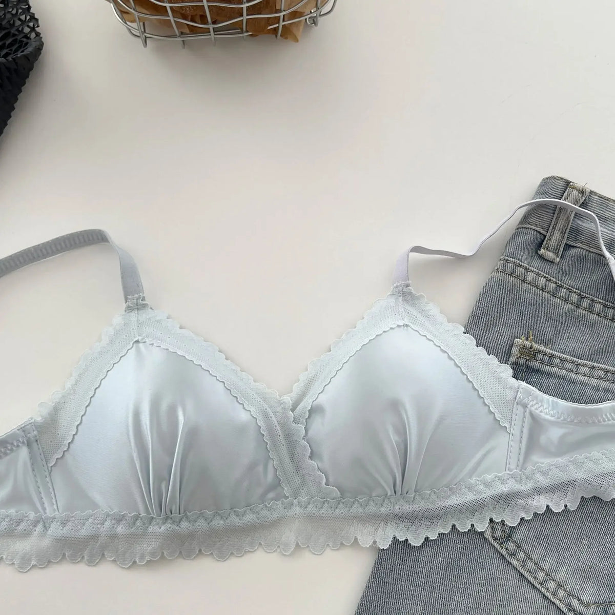 Lustrous Liquid-Satin Triangle Bralette and Matching Scalloped Brief Intimates Set