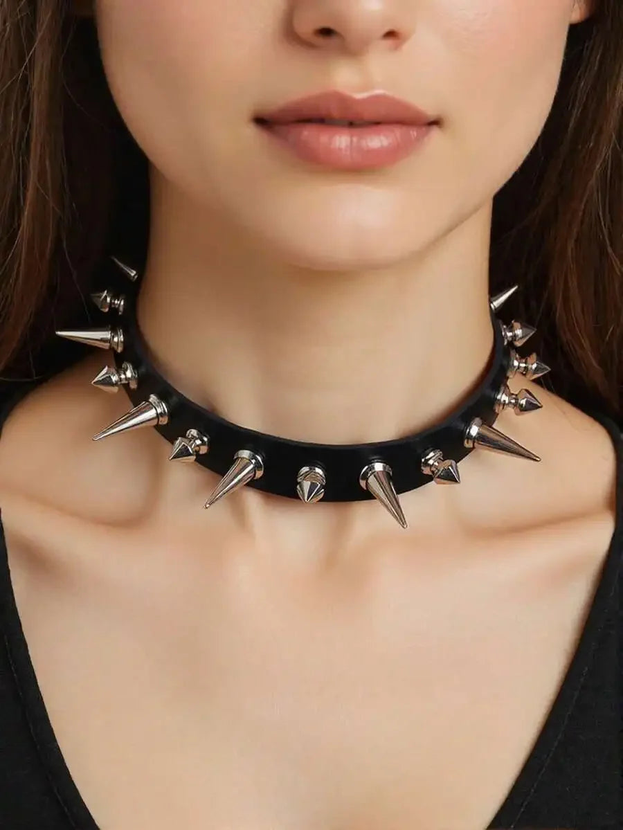 1pc Gothic Punk Spiked Leather Choker, Edgy Rebellious Necklace for Rock Style & Statement Looks