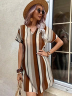 Striped Notched Neck Relaxed Short Sleeve Mini Dress for Everyday Style