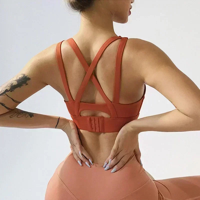 Mauve Criss-Cross Back Sports Bra with Keyhole Detail and Adjustable Band