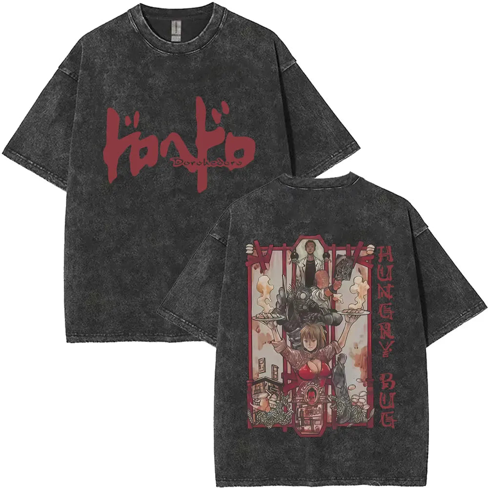 Dark Anime Goth Graphic Tee with Distressed Manga Streetwear Design - BigCat Streetwear