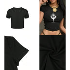 Dark Graphic Crop Tee with Gothic Artwork and Fitted Streetwear Silhouette