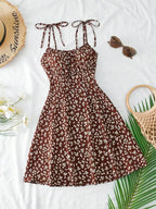 Floral Print Tie Strap A-Line Mini Dress with Lightweight Summer Silhouette