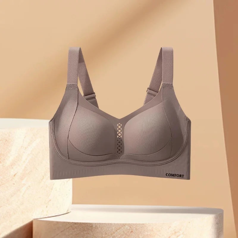 Seamless Wire-Free Plunge Bra with Side-Smoothing Support and Textured Cups