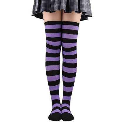 Striped Over-the-Knee Socks with Stretch Knit Design for Everyday Streetwear and Y2K Styling